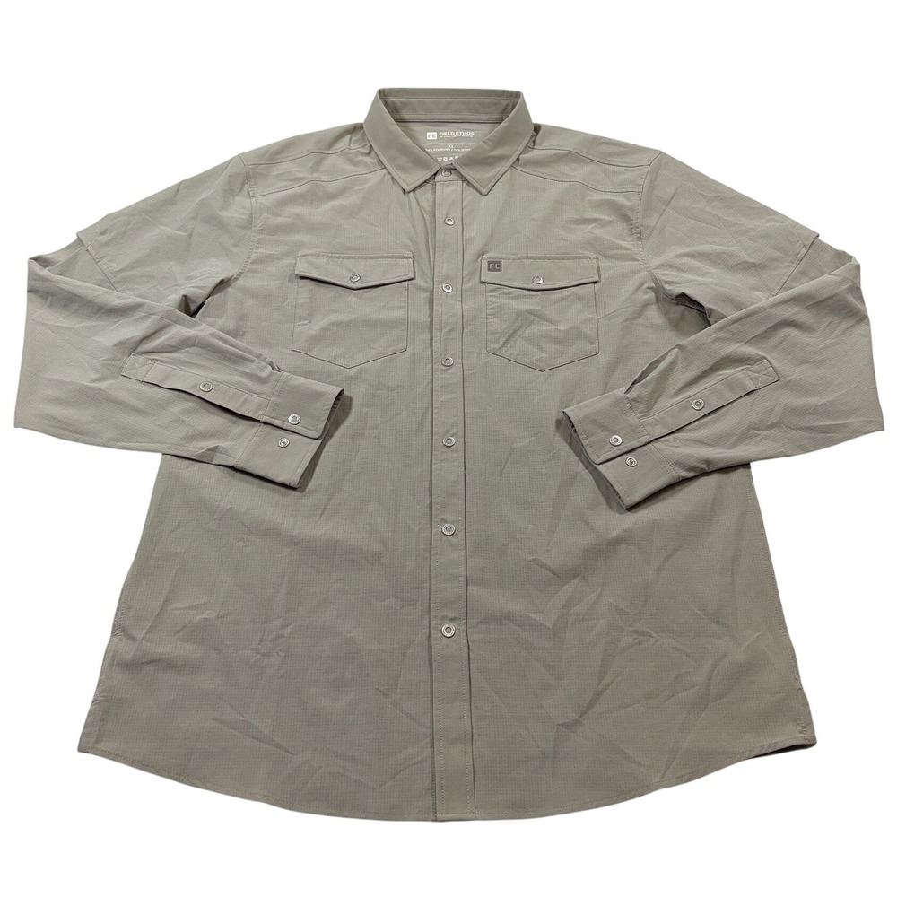 Field Ethos Zenith Mens XL Long Sleeve Performance Button Down Shirt Tan Khaki